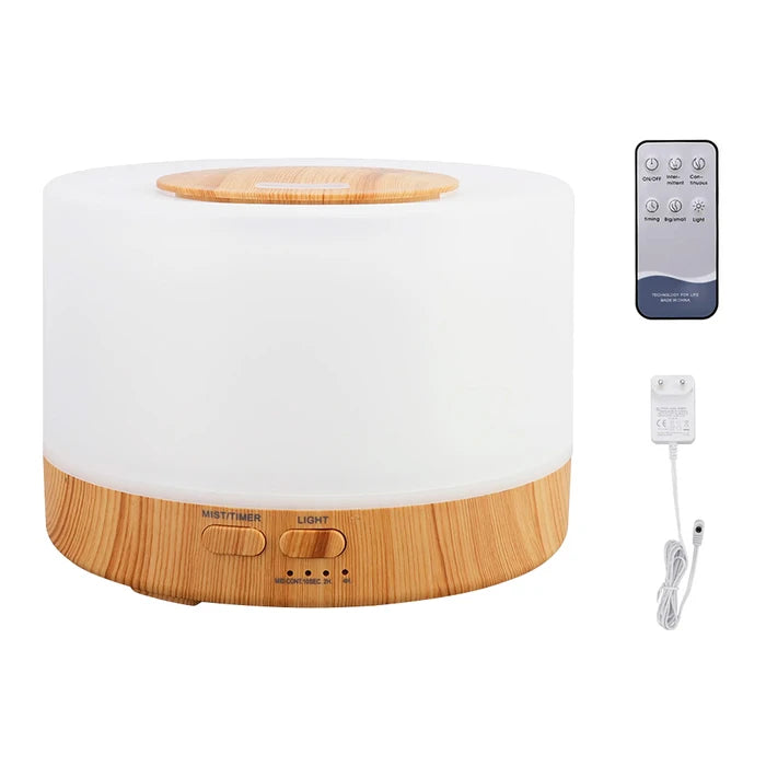 Humidificador ultrasónico, difusor de aroma, capacidad 500ml, Luz LED y control remoto