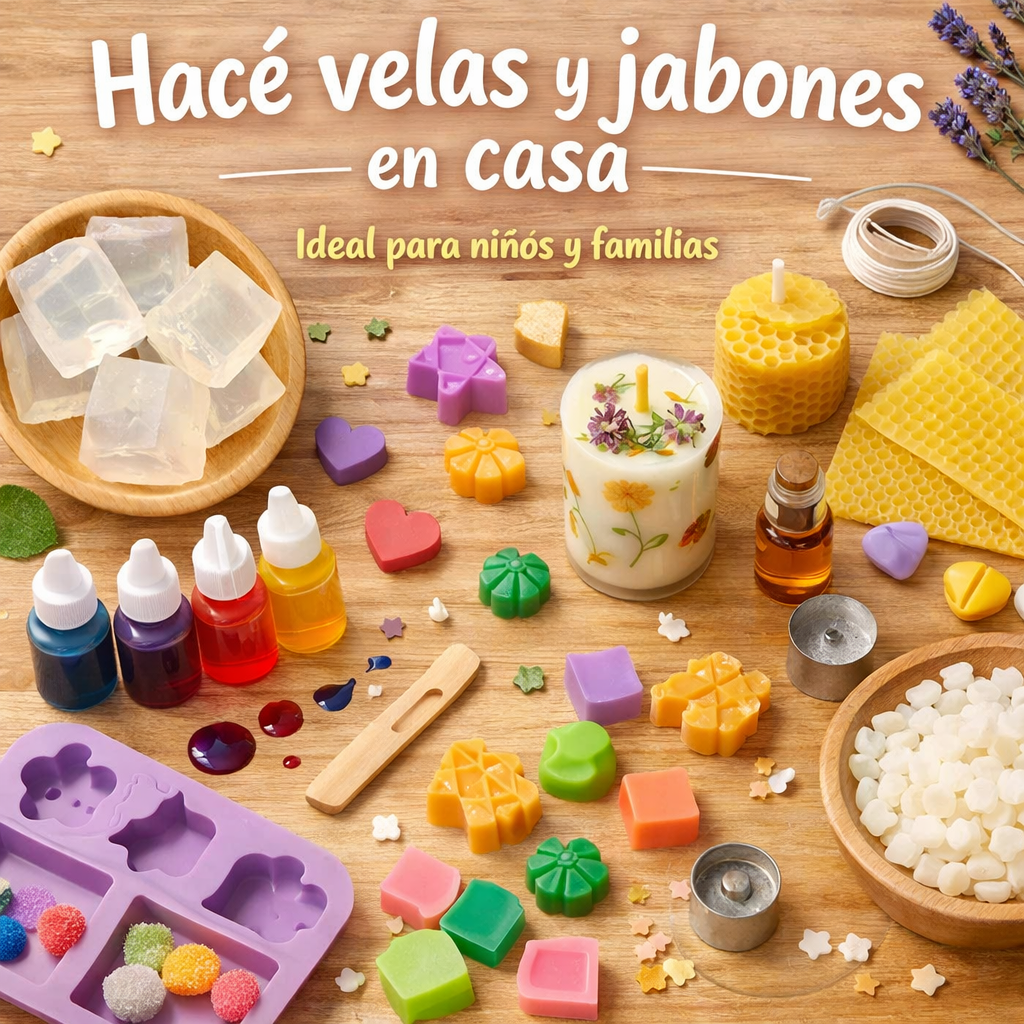 Kits para hacer velas y jabones en casa.
Ideal para niños y familias