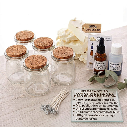 Kit para velas en recipiente de vidrio