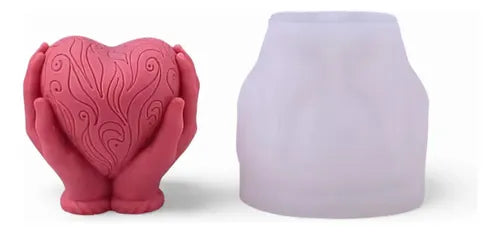 Molde de silicona manos con corazon velas