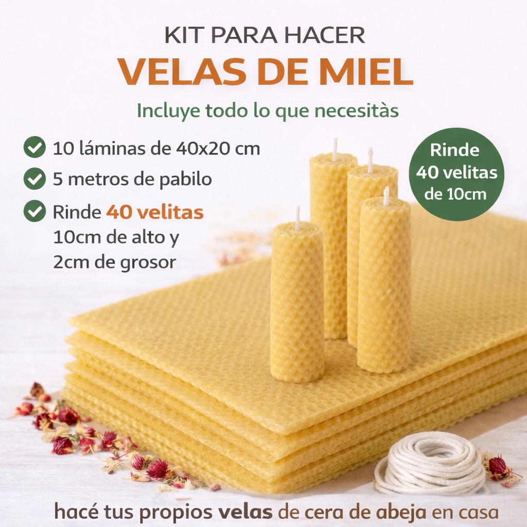 Kit velas de miel , rinde 40 velitas de 10cm